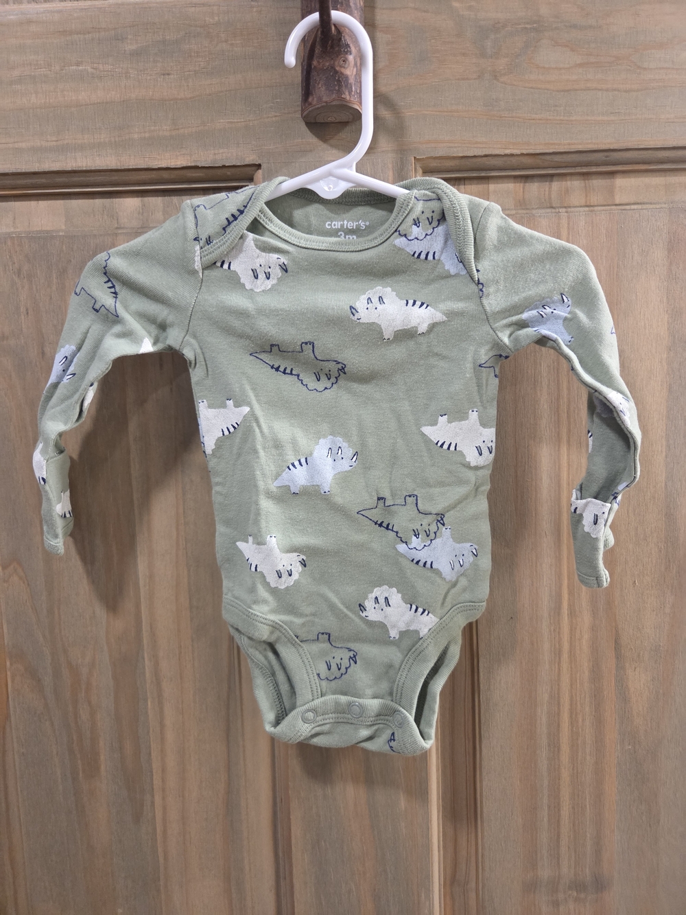 **BUNDLE & SAVE** Carter's Light Green Dino Print Long-Sleeve Baby One-Piece